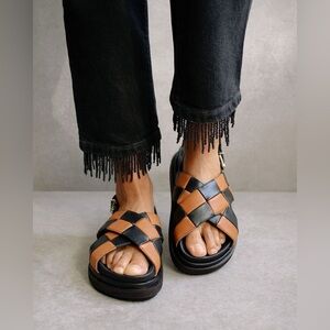Alohas scacchi leather checkerboard sandal black tan sold at FREE PEOPLE 8.5